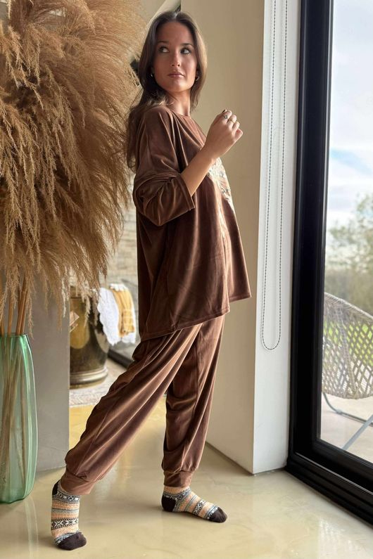Binky Bow Soft Stretch Velour Lounge Suit Copper /50=